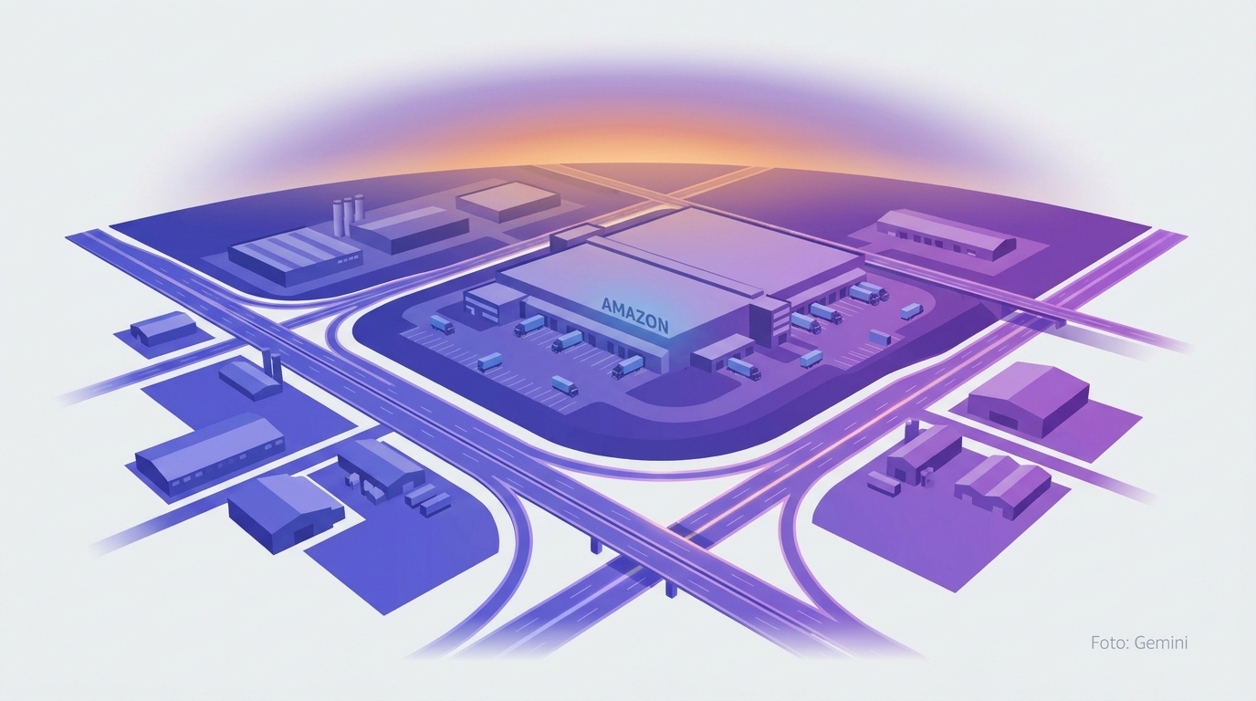 Amazon Logistikzentrum in Deutschland – Luftaufnahme eines Fulfillment Centers an der Autobahn